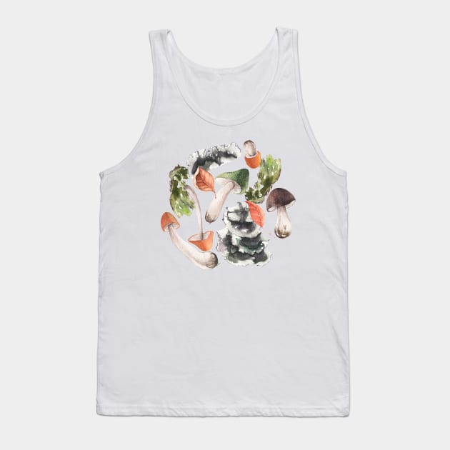 Watercolor Autumn Mushrooms Fungi Tank Top by crazycanonmom